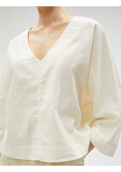 Oversize Bluz Keten Karışımlı V Yaka indirimleri