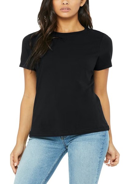 Elit Kadın Bisiklet Yaka Siyah Tişört