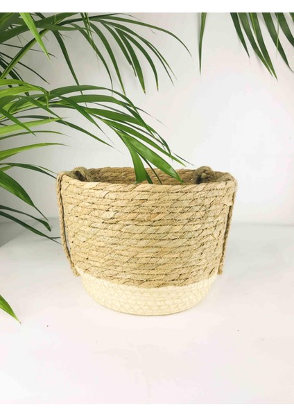 Altı Krem Şeritli Doğal Hasır Sepet 2 No fiyatları