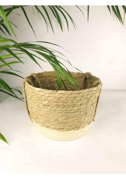 Altı Krem Şeritli Doğal Hasır Sepet 2 No modelleri