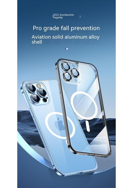 Apple iPhone 13 Pro Max Kılıf Kamera Lensli Metal Çerçeve Bumper Kilitli Kapak