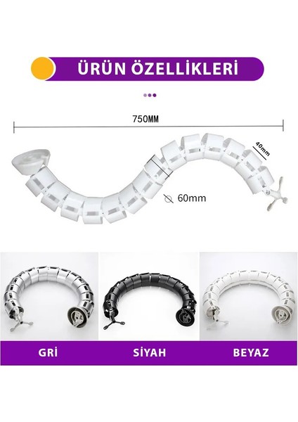 Yuvarlak Kablo Düzenleyici Masa Altı Omurga Kablo Kanalı Beyaz indirimleri