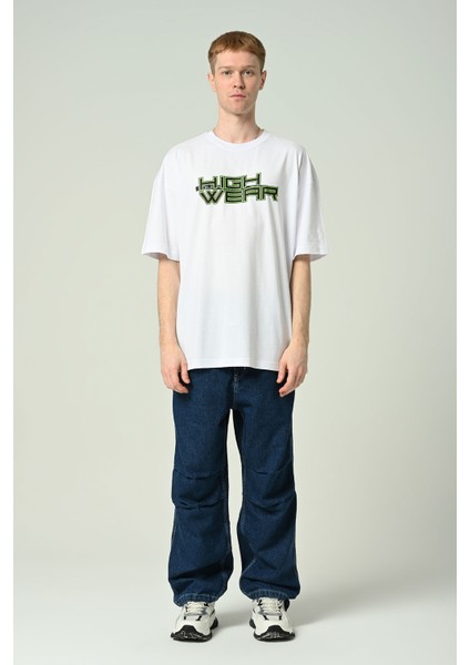 Erkek Yazı Baskılı Oversize Kısa Kollu T-Shirt