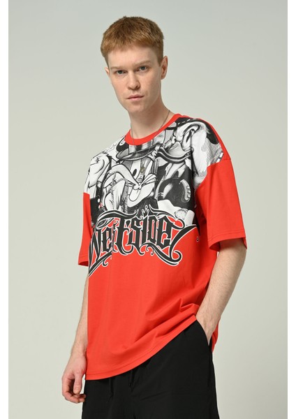 Erkek Bunny Baskılı Oversize Kısa Kollu T-Shirt