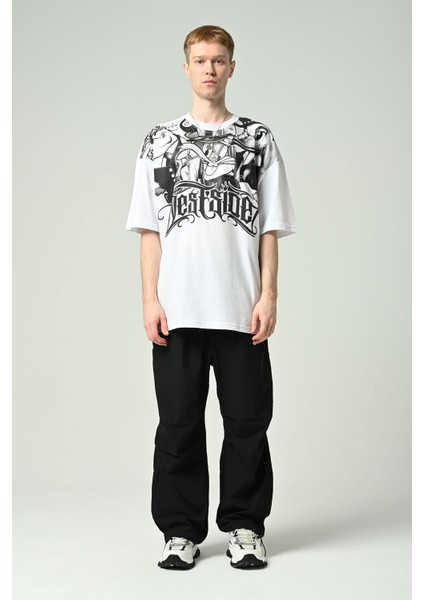 Erkek Bunny Baskılı Oversize Kısa Kollu T-Shirt