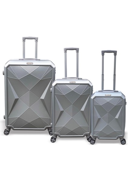 Diamond Abs Gümüş 3'lü Valiz Seti 16615