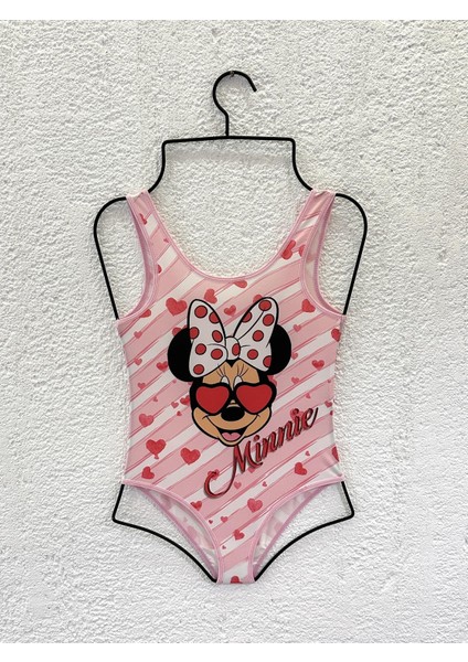 Kız Çocuk Mayo Minnie Mouse Pembe Dijital Baskılı Deniz Havuz Mayosu Çocuk Mayo