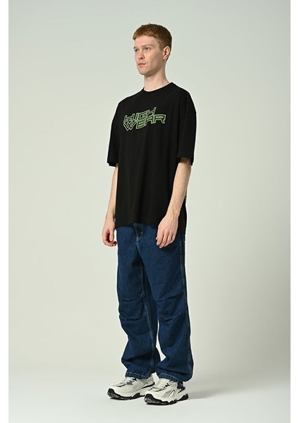 Erkek Yazı Baskılı Oversize Kısa Kollu T-Shirt