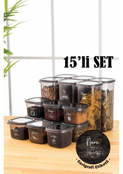 Beyaz Serigrafi Etiketli 15LI Peggy Kare Erzak Saklama Kabı 9x(0,55 Litre) - 6x(1,75 Litre) Antrasit