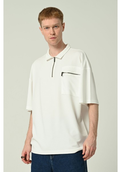 Erkek Polo Yaka Tek Cepli Oversize Kısa Kollu T-Shirt