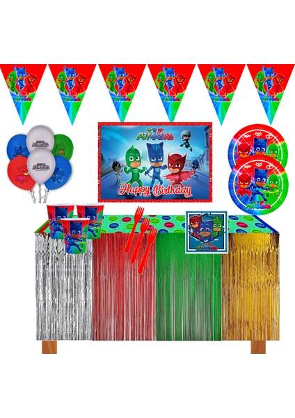 Pj Masks Metalize Masa Etekli Afişli Pijamaskeliler 24 Kişilik Doğum Günü Parti Malzemeleri Seti