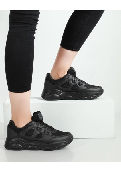 144 Zn Kadın Siyah Anorak Yüksek Taban Günlük Spor Ayakkabı10