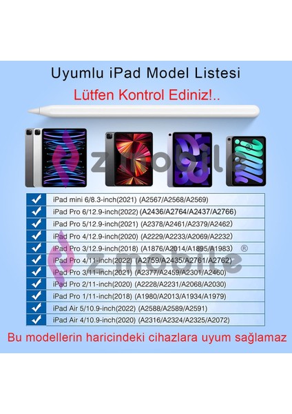 iPad Pro 11" 2. 3. 4. Nesil Tablet Kalemi Palm Rejection Avuç Içi Reddi ve Eğim Özellikli Manyetik Şarjlı Kalem