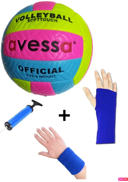 VLM-700 Dikişli Soft Touch 280 gr Fosforlu Deri Voleybol Topu No:5 + Pompa + Kolluk + Havlu Bileklik