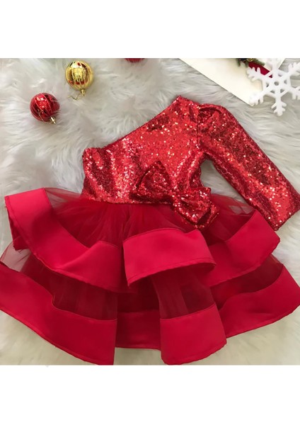 Kırmızı Pul Payetli Kız Çocuk Gece Elbisesi fiyatları