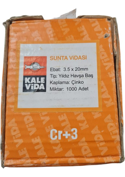 3.5 x 20 mm Sunta Vidası (Kutu Içinde 1000 Adet Bulunmaktadır.)