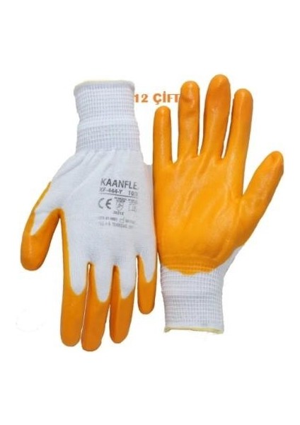 KF-444 Sarı Nitril Avuç Içi Kaplamalı 12 Li Paket Eldiven 10