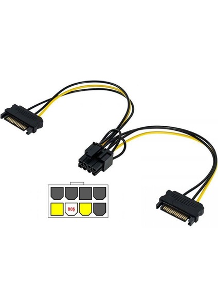 30 cm 6+2 Pin Pci Express Dişi To 2x 15 Pin Erkek Sata Kablo 6+2 Pci Exp 15 Pin Erkek Sata Güç Kablo modelleri