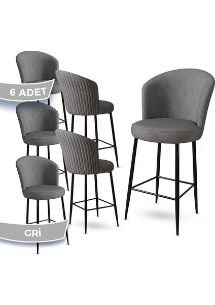 Concept Fora Serisi Mutfak Bar Sandalyesi Babyface Kumaş Siyah Metal Ayak 6 Adet Sandalye