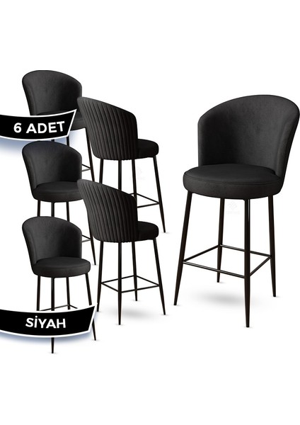 Concept Fora Serisi Mutfak Bar Sandalyesi Babyface Kumaş Siyah Metal Ayak 6 Adet Sandalye