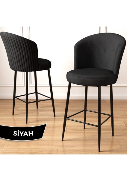 Concept Fora Serisi Mutfak Bar Sandalyesi Babyface Kumaş Siyah Metal Ayak 6 Adet Sandalye