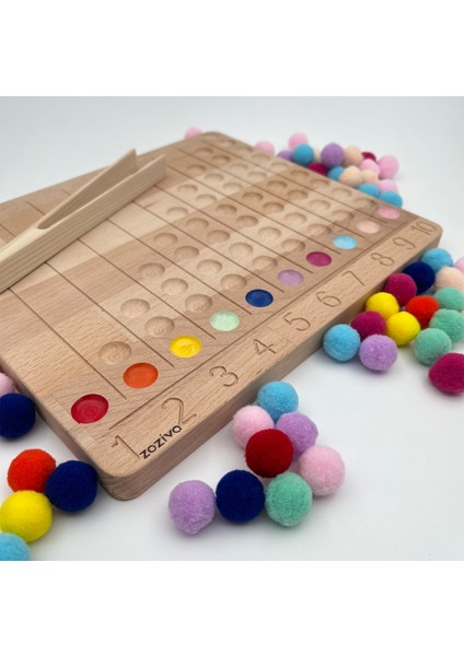 Montessori Eğitici Ahşap Oyuncak – Renkli Keçe Topları Sayıları Öğrenme Tahtası