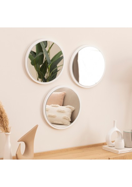 Kahverengi Mdf 3 Lü Yuvarlak Duvar Salon Banyo Aynası 35X35 cm
