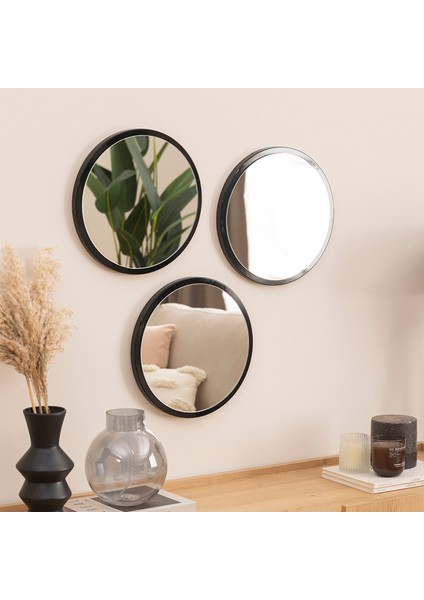 Kahverengi Mdf 3 Lü Yuvarlak Duvar Salon Banyo Aynası 35X35 cm