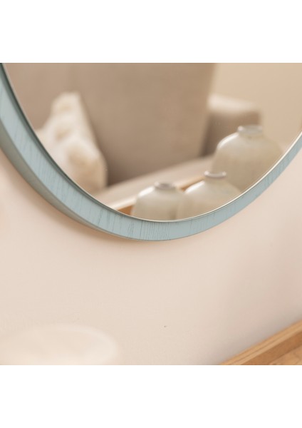 Yeşil Mdf Yuvarlak Duvar Salon Banyo Aynası