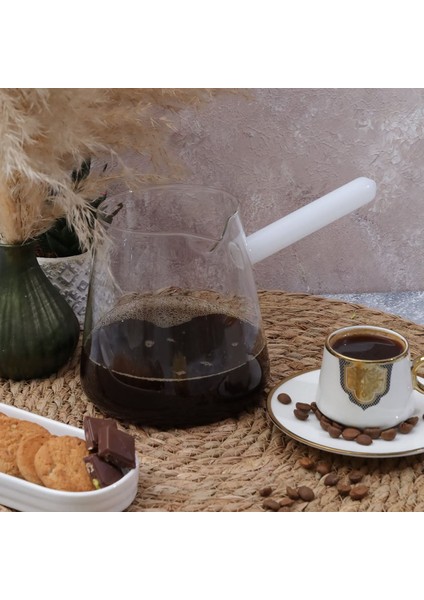 Borosilikat Cam Cezve - 800 ml Beyaz