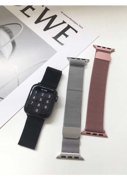 Apple Watch Seri 1/2/3/4/5/6/7/8/SE/Ultra 38mm 40mm 41mm 42mm 44mm 45mm 49mm Kordon Kayış Metal Hasır Milano Loop KRD-01 New Gray