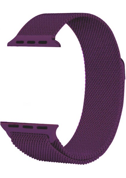 Apple Watch Seri 1/2/3/4/5/6/7/8/SE/Ultra 38mm 40mm 41mm 42mm 44mm 45mm 49mm Kordon Kayış Metal Hasır Milano Loop KRD-01 Koyu Mor