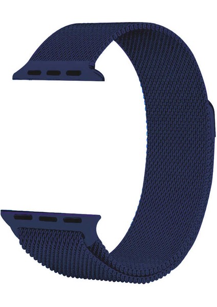Apple Watch Seri 1/2/3/4/5/6/7/8/SE/Ultra 38mm 40mm 41mm 42mm 44mm 45mm 49mm Kordon Kayış Metal Hasır Milano Loop KRD-01 Lacivert
