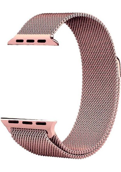 Apple Watch Seri 1/2/3/4/5/6/7/8/SE/Ultra 38mm 40mm 41mm 42mm 44mm 45mm 49mm Kordon Kayış Metal Hasır Milano Loop KRD-01 Açık Pembe