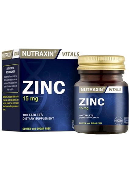 Zinc Sulphate 15 mg 100 Tablet Çinko Takviyesi