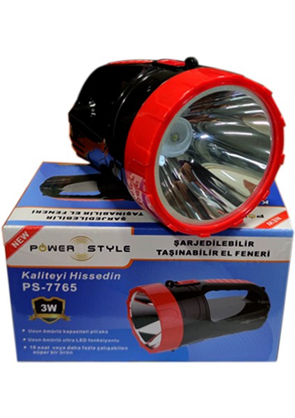 PS-7765 3 W - LED Şarjlı El Feneri - Kamp, Avcı, Balıkçı Feneri, Çadır Lambası