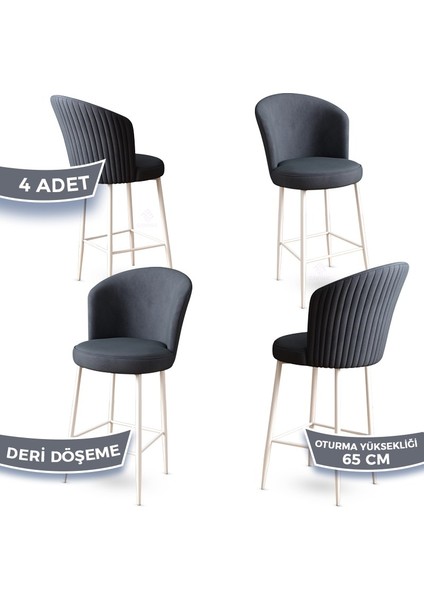 Concept Alte Serisi Mutfak Bar Sandalyesi Babyface Kumaş Beyaz Metal Ayak 4 Adet Sandalye
