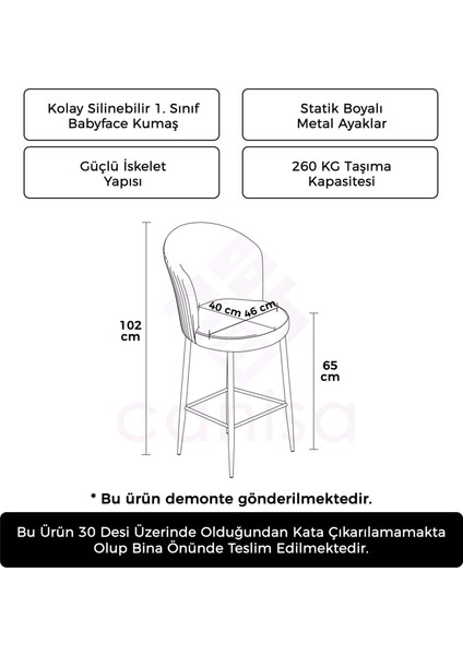 Concept Alte Serisi Mutfak  Bar Sandalyesi  Babyface Kumaş Siyah Metal Ayak 4 Adet Sandalye