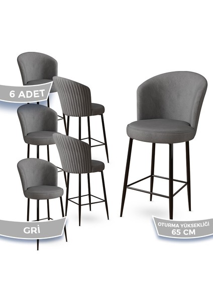 Concept Alte Serisi Mutfak Bar Sandalyesi Babyface Kumaş Siyah Metal Ayak 6 Adet Sandalye