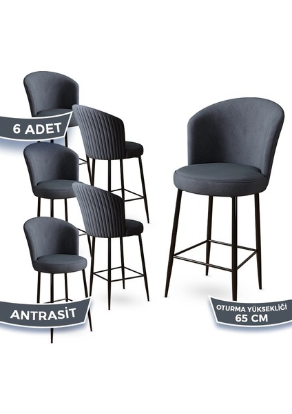 Concept Alte Serisi Mutfak Bar Sandalyesi Babyface Kumaş Siyah Metal Ayak 6 Adet Sandalye
