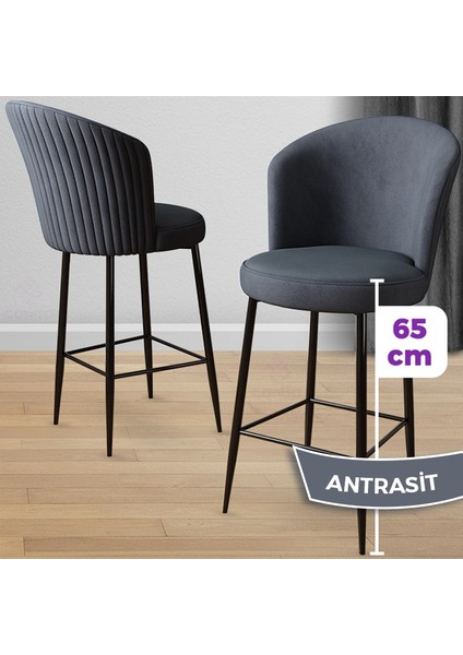 Concept Alte Serisi Mutfak Bar Sandalyesi Babyface Kumaş Siyah Metal Ayak 6 Adet Sandalye