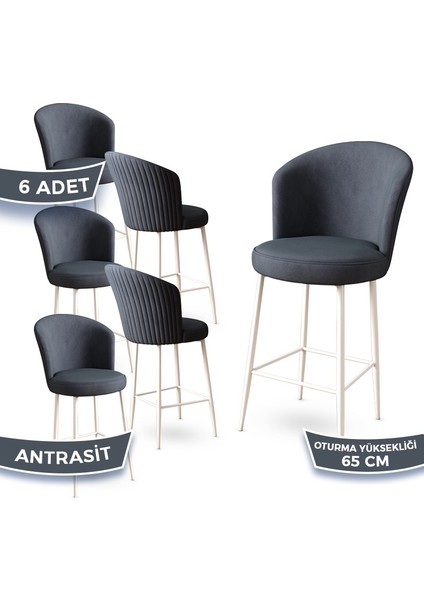 Concept Alte Serisi Mutfak Bar Sandalyesi Babyface Kumaş Beyaz Metal Ayak 6 Adet Sandalye