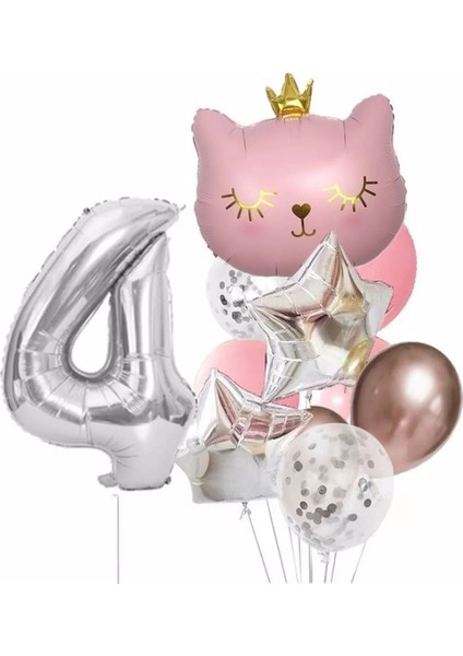 Kral Taçlı Kedi Balon Set
