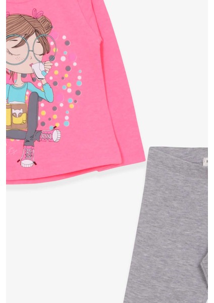 Kız Çocuk Kapri Taytlı Takım Kız Baskılı 1.5-5 Yaş, Neon Pembe