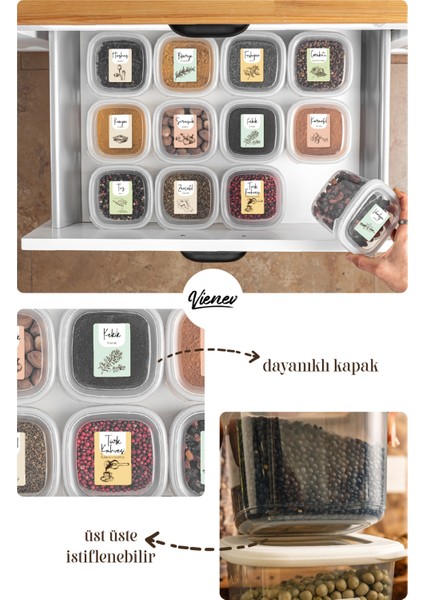Renkli Etiketli 6lı 1,2 Litre Peggy Kare Erzak Saklama Kabı Beyaz fırsatları