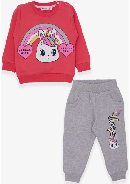 Kız Çocuk Eşofman Takımı Unicorn Baskılı 1-4 Yaş, Pembe