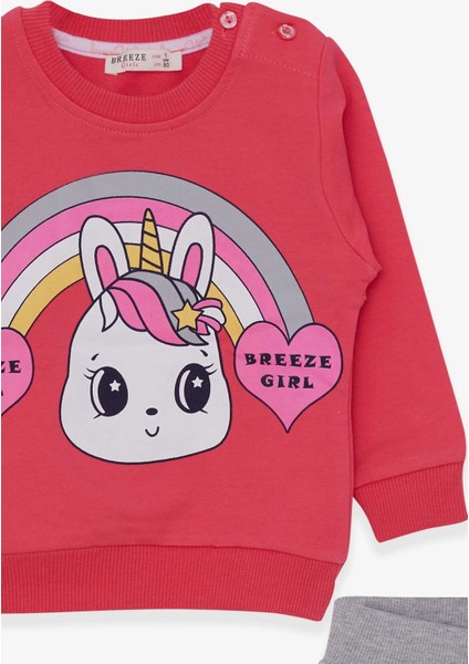 Kız Çocuk Eşofman Takımı Unicorn Baskılı 1-4 Yaş, Pembe