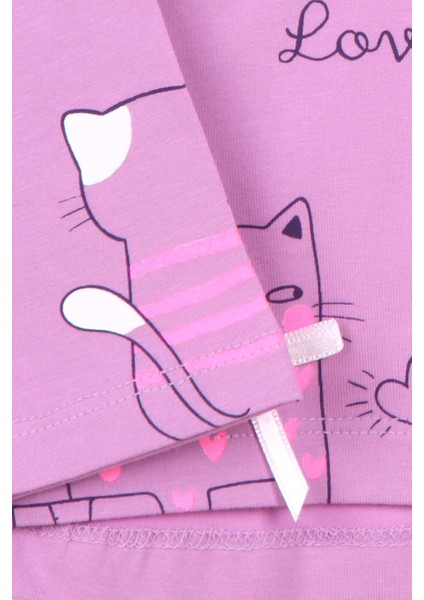 Kız Çocuk Taytlı Takım Kedi Desenli 1.5-5 Yaş, Eflatun
