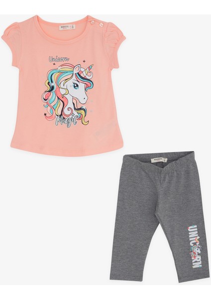 Kız Çocuk Kapri Taytlı Takım Unicorn 2-6 Yaş, Somon