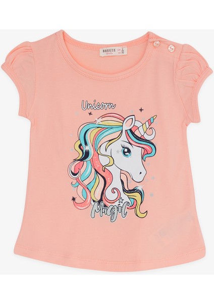 Kız Çocuk Kapri Taytlı Takım Unicorn 2-6 Yaş, Somon